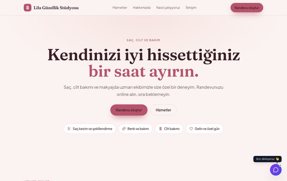 Güzellik ve kuaför web sitesi örneği